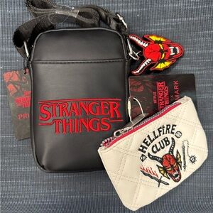 Primark Stranger Things Set Phone Crossbody Bag Hellfire Club Bag Charm Coin Bag